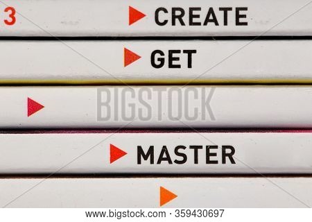 Create Get Master Macro Close Up View Of Words In Black Text Across Horizontal Lines Abstract Backgr
