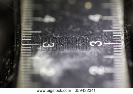 Macro View Of Old And Worn Measuring Instrument Units In Inches Centimeter Milimeter