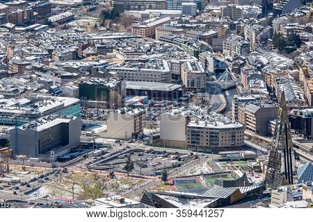 Andorra La Vella, Andorra : 2020 Feb 14 :  Aerial. Winter Day Whit Snow In The City Of Winter Of And