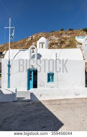 Small Church And Mountain In Klima Village , Milos, Greece