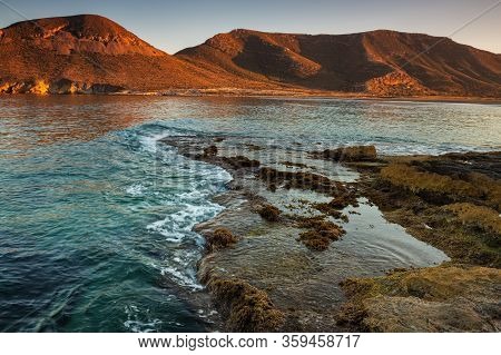 Sunset In The Playazo De Rodalquilar. Natural Park Of Cabo De Gata. Spain.