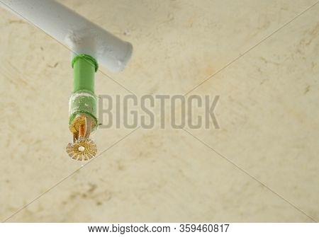 Fire Fighting Equipment, Sprinkler On White Ceiling Background.automatic Head Fire Sprinkler Extingu