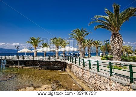 Luxury dock in Lutra Edipsou (Aidipsos), Evia island, Greece.