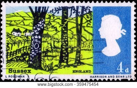 Saint Petersburg, Russia - March 21, 2020: Postage Stamp Issued In The United Kingdom With The Image