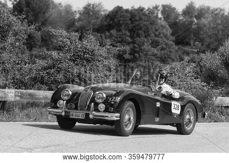 Pesaro Colle San Bartolo , Italy - May 17 - 2018 : Jaguar Xk140 Ots 1954 On An Old Racing Car In Ral