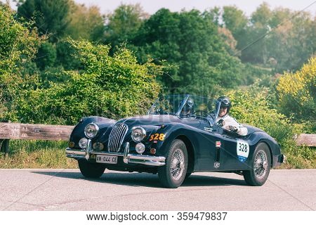 Pesaro Colle San Bartolo , Italy - May 17 - 2018 : Jaguar Xk140 Ots 1954 On An Old Racing Car In Ral