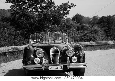 Pesaro Colle San Bartolo , Italy - May 17 - 2018 : Jaguar Xk140 Ots 1954 On An Old Racing Car In Ral