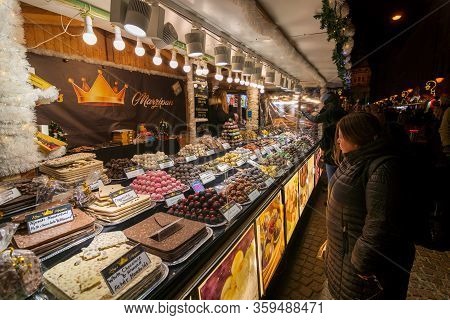 People Enjoying The Colorful Budapest Christmas Maekets, Hungary
