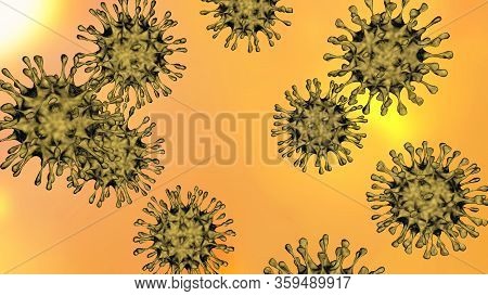 Coronavirus In 3d Rendering. A Dangerous Non- Cellular Infectious Covid-19 Virus That Multiplies Ins
