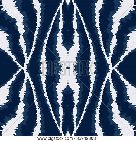 Denim Shibori Vintage Vector Seamless Pattern. African Rustic Tribal Ornament. Textile Uzbek Print. 