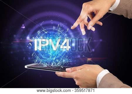Close-up of a touchscreen with IPV4 abbreviation, modern technology concept