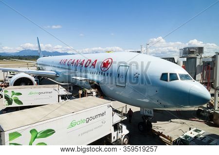 Vancouver, Canada - July 3, 2017: An Air Canada Airlines Boeing 777 Plane Being Serviced On The Tarm