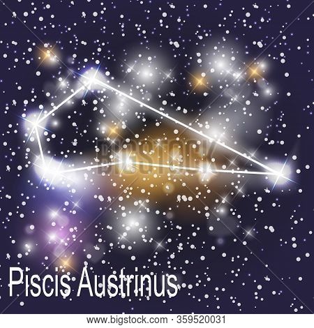 Piscis Austrinus Constellation With Beautiful Bright Stars On The Background Of Cosmic Sky  Illustra