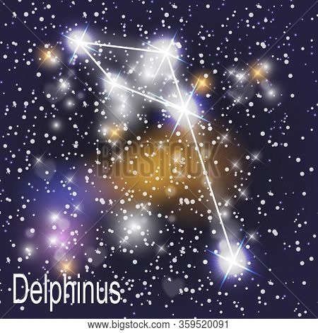 Delphinus Constellation With Beautiful Bright Stars On The Background Of Cosmic Sky  Illustration