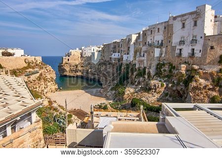 View At Ancient Medieval City From Lido Cala Paura Beach At Polignano A Mare Apulia - Italy