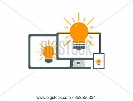 Flat Design Style Idea And Digital Device Vector Ilustration, Perfect For Digtal Idea Collaboration 