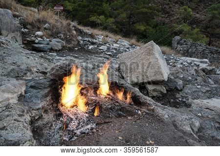Flames Of Mount Chimaera From The Underground, Cirali, Turkey
