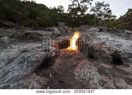 Flames Of Mount Chimaera From The Underground, Cirali, Turkey