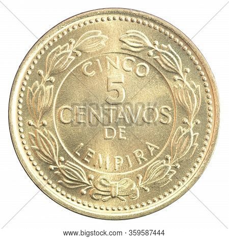 Honduran 5 Centavo Isolated On White Background Close-up