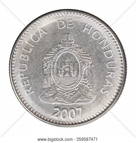 Honduran Centavo With Coat Of Arms Isolated On White Background