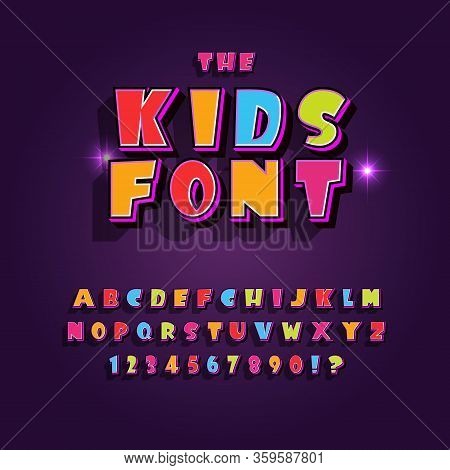 Vector Cartoon Set Of Isolated On Black Background Cartoon Style, Alphabet Letters. Comic Book Lette