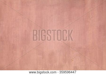 Metallic Wall Background, Texture, Colored In Pink Color With Small Rusty Cracks. Old Rusty Surface 