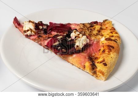 Egetarian Beetroot Pizza With Cheese, Sliced Pickled Beet, Nuts