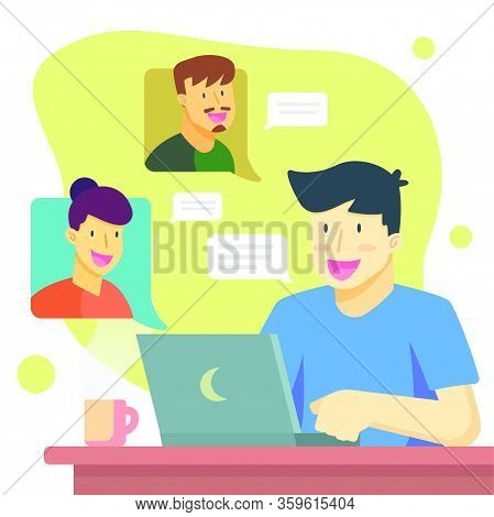 Stay Home And Video Call To Frinends ,covid-19 Or Coronavirus Concept Inscription Design Banner,back