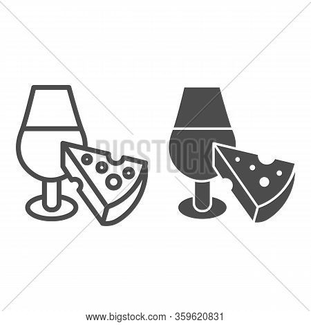 Wine Glass And Cheese Line And Solid Icon. Tasting Wine With Appetizer Outline Style Pictogram On Wh