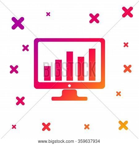 Color Computer Screen With Financial Charts And Graphs Icon Isolated On White Background. Chart Bars