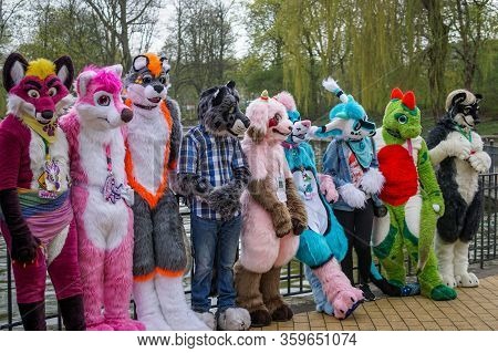 Volkspark Friedrichshain, Berlin, Germany - April 14, 2018: European Furry Walk At Volkspark Friedri