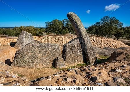 Dolmen Of Lacara, Funeral Chamber. Ancient Megalithic Building Near La Nava De Santiago, Extremadura