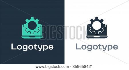 Logotype Laptop And Gear Icon Isolated On White Background. Adjusting App, Setting Options, Maintena