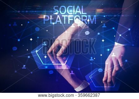 Navigating social networking with SOCIAL PLATFORM inscription, new media concept