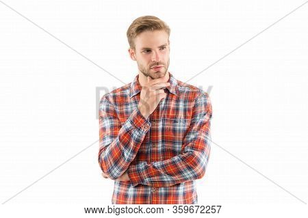 Unshaven And Unspoiled. Unshaven Guy Isolated On White. Handsome Man With Unshaven Face. Bachelor In