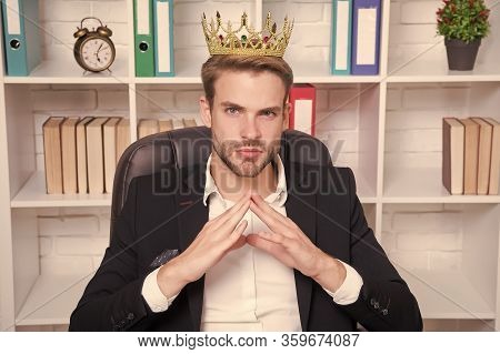 I Am Big Boss Here. Big Boss In Office. Big Boss Wear Crown On Head. Director Or Big Boss. Confident