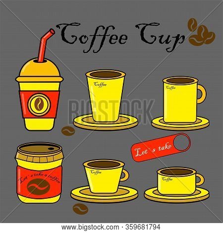 Cups With Coffee Set Icon, Flat In Color, Isolated Background. Vector Eps 10