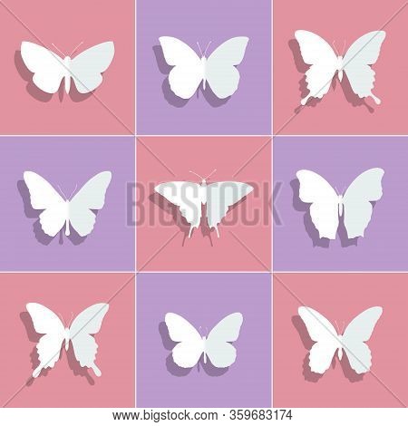 Silhouettes Of Butterflies For Decoration. Vector Illustration