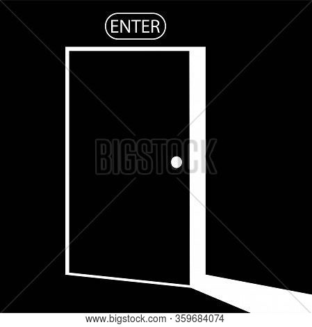 Open Door, Entrance, Light Icon In White Color, Isolated On Black Background. Eps 10 Vector.