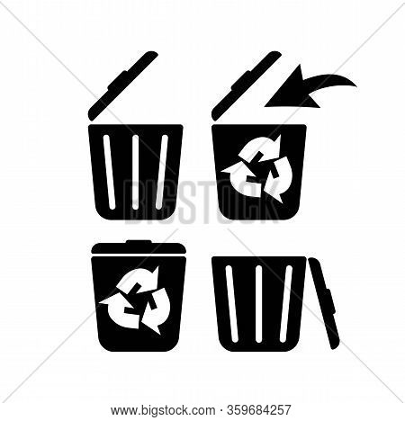 Recycle Bin, Litter Bin, Ecological Recycle Bin Or Trash Can. Icon In Black Set Isolated White Backg