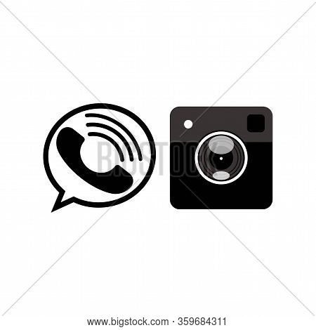 Media Icons Set Or Bell And Camera Button In Black On A White Background. Eps 10 Vector.