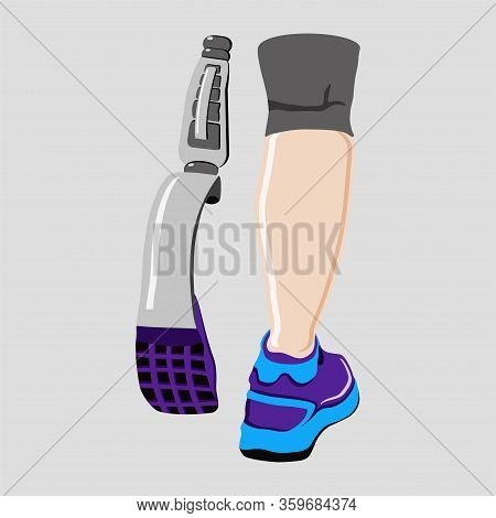 Para-athlete, Prosthesis, Running, Sport Flat Illustration On Isolated Colored Background. Eps 10 Ve