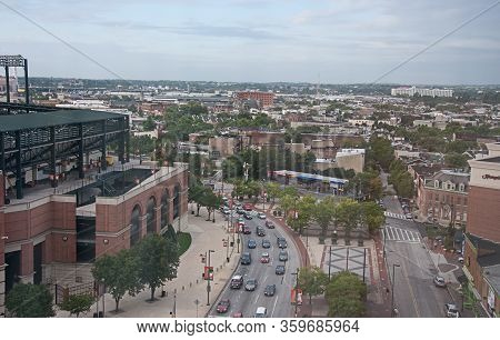 Baltimore, Md Usa September 9, 2008:  View Of Downtown Baltimore Md Cityscape Near The Sports Stadiu