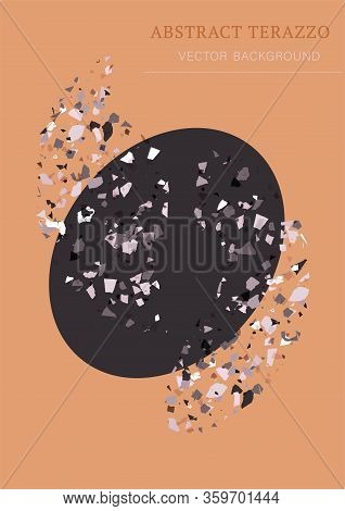 Vector Terrazzo Interior Poster. Abstract Textured Background Done From Real Broken Small Tile Chips