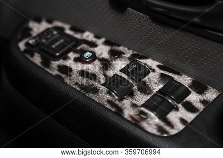 Novosibirsk, Russia - February 19, 2020:   Honda Cr-v,  Black Buttons On The Car Door For Opening, L