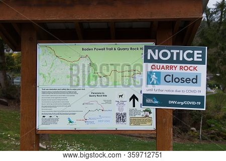 Deep Cove, North Vancouver, Canada - April 1,2020: View Of Warning Sign 