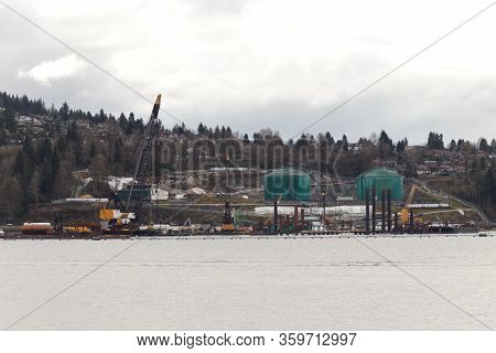 Deep Cove, North Vancouver, Canada - April 1, 2020: View Of Westridge Marine Terminal In Burnaby