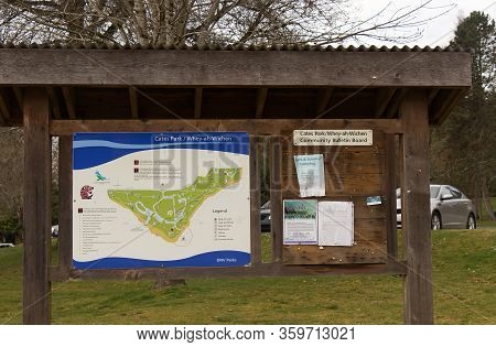 Deep Cove, North Vancouver, Canada - April 1,2020: View Of Community Bulletin Board At Cates Park(wh