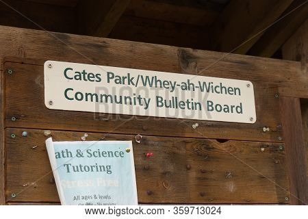 Deep Cove, North Vancouver, Canada - April 1,2020: View Of Community Bulletin Board At Cates Park(wh