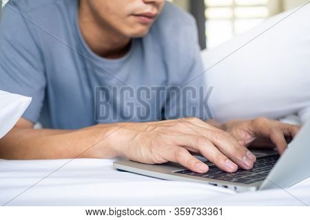 Man Typing Or Social Chat Using Computer. Thousands People Have Networks That Enjoy New Technology -